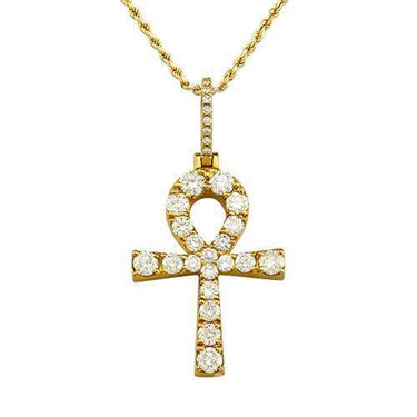 Clarity Enhanced Diamond Ankh Pendant in 14k Yellow Gold 5 Ctw